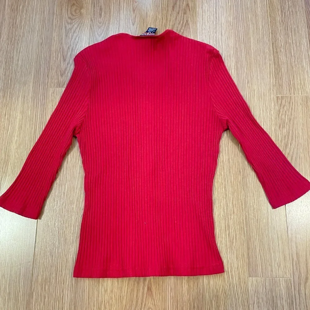 Vintage Mac & Jac Red 3/4 Sleeve Button-Up Cardigan - M - Picture 8 of 11